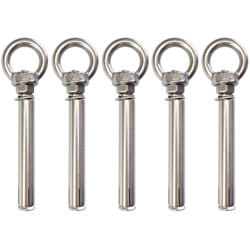 JENSWILL Expansion Bolts Anchor Bolt 5 Pack M6*80mm 304 Stainless Steel Expansion Screws Bolts Eyes Ring Fastener Wall Concrete - Image 1